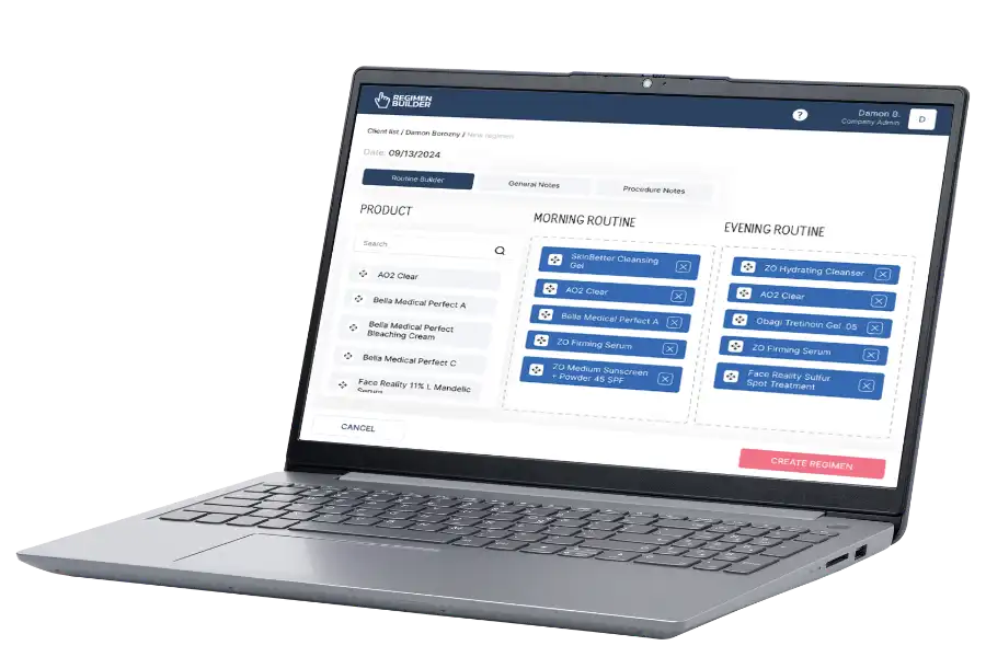 Regimen Builder app interface